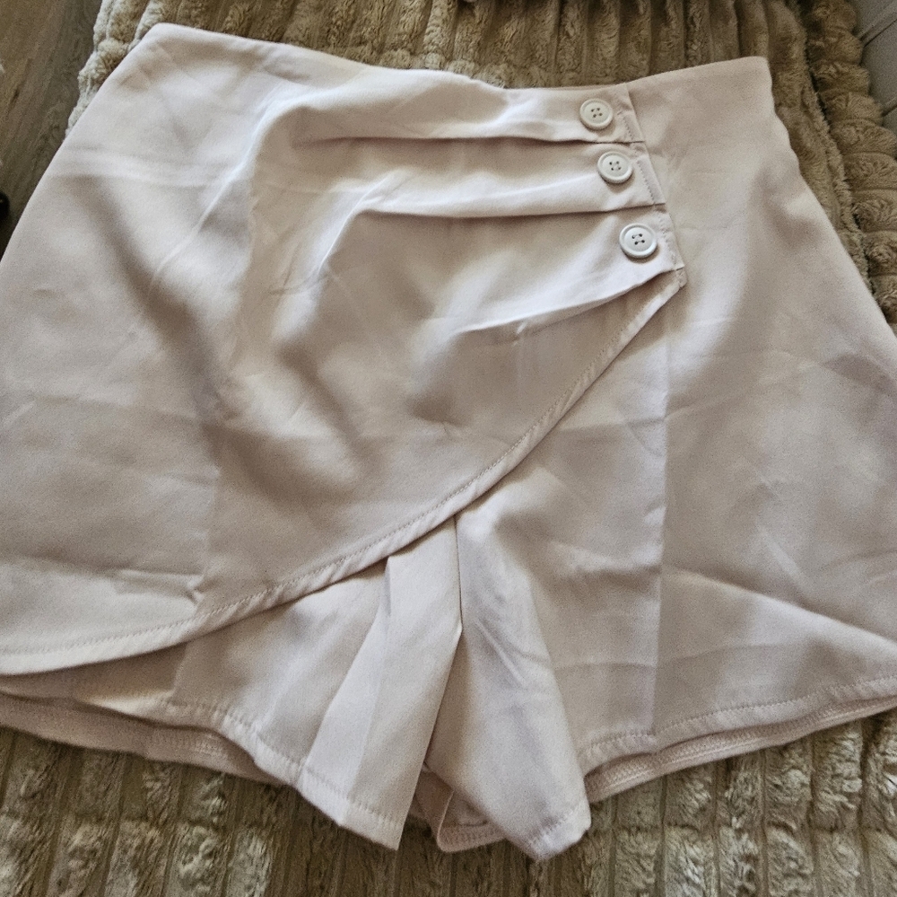 Women's Cream Shorts with Button Detail